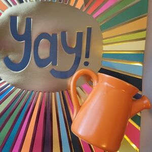 Vintage Orange Ceramic Pottery Vase Shaped Like Watering Can ~ Cute & Cheery